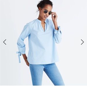 Madewell striped blue tie sleeve popover top Sz S
